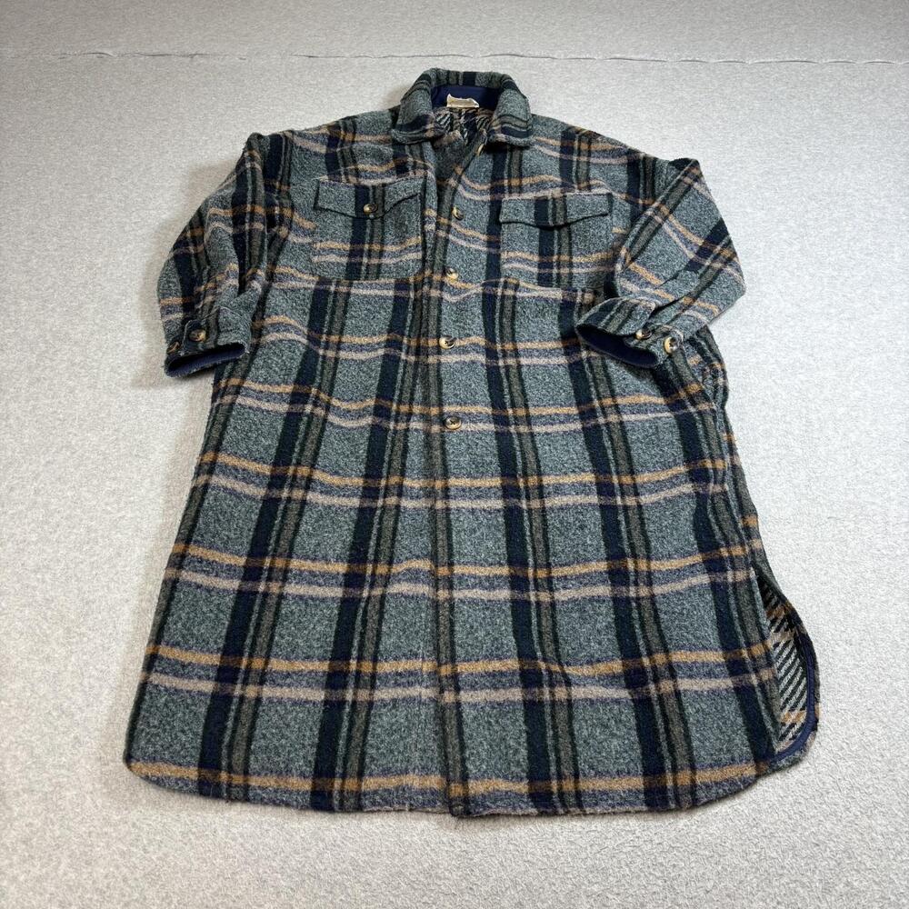 If By Sea Anthro Coat Womens Small Blue Plaid Long Shirt Jacket Pockets Heritage